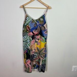Cynthia Rowley Colorful Floral Linen Spaghetti Strap Dress
